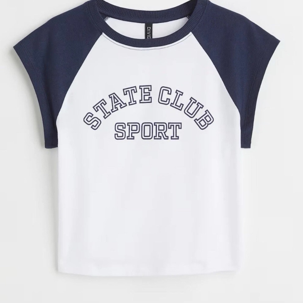 Divided By H&M Navy & White Cropped Tee State Club Sport  Size XS - Picture 2 of 9
